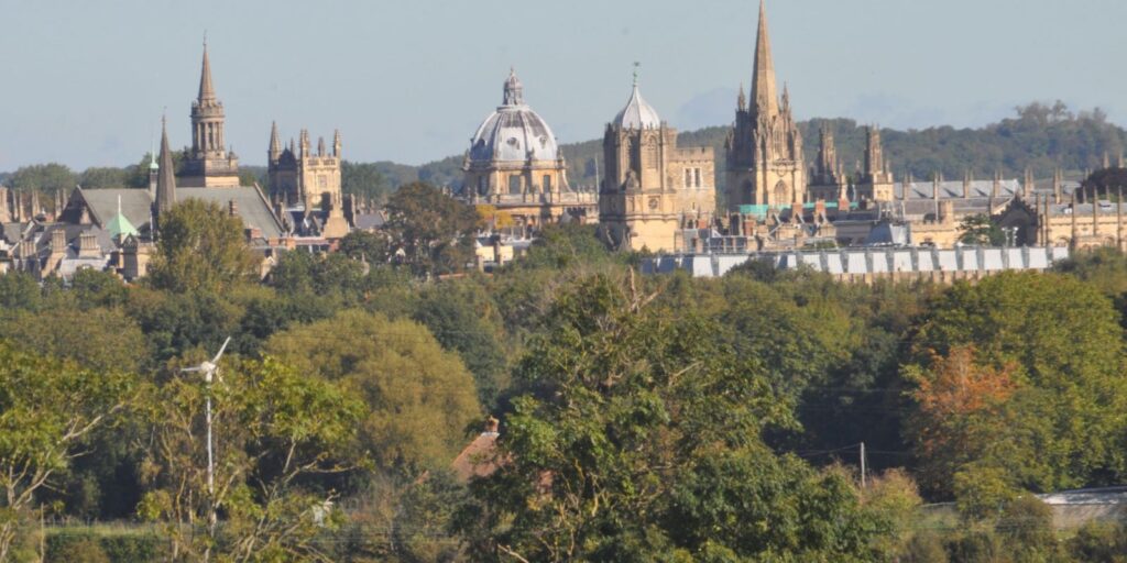 View of Oxford with trees in the foreground