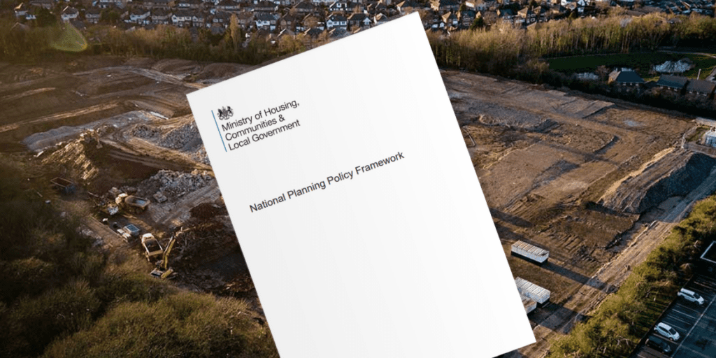 an image of the NPPF document against a building site